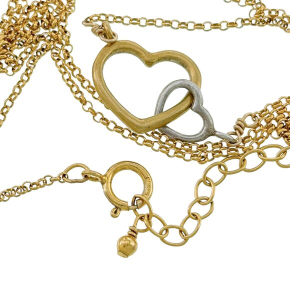 Vintage NC Sterling Silver 925 Gold Tone Interlocking Hearts Necklace 16"-18" - Picture 4 of 5